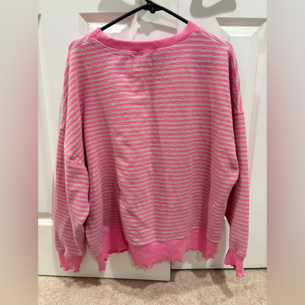 Pink and Grey Stripe Comfy Sweatshirt Oversized - Picture 3 of 3